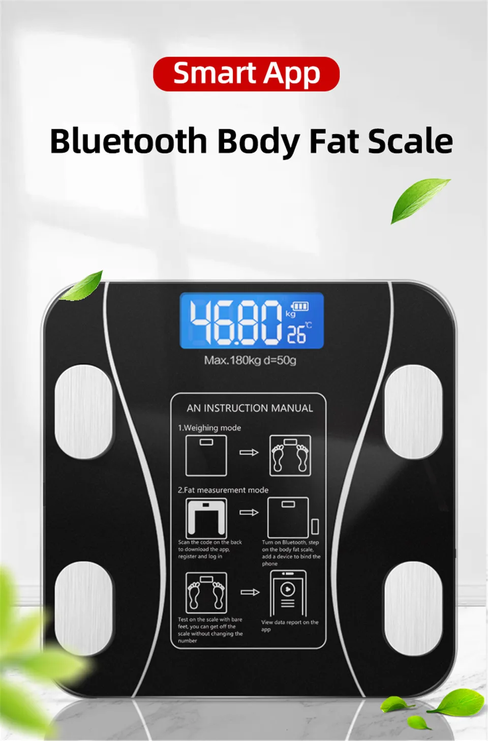 Báscula de grasa corporal, digital, inalámbrica inteligente