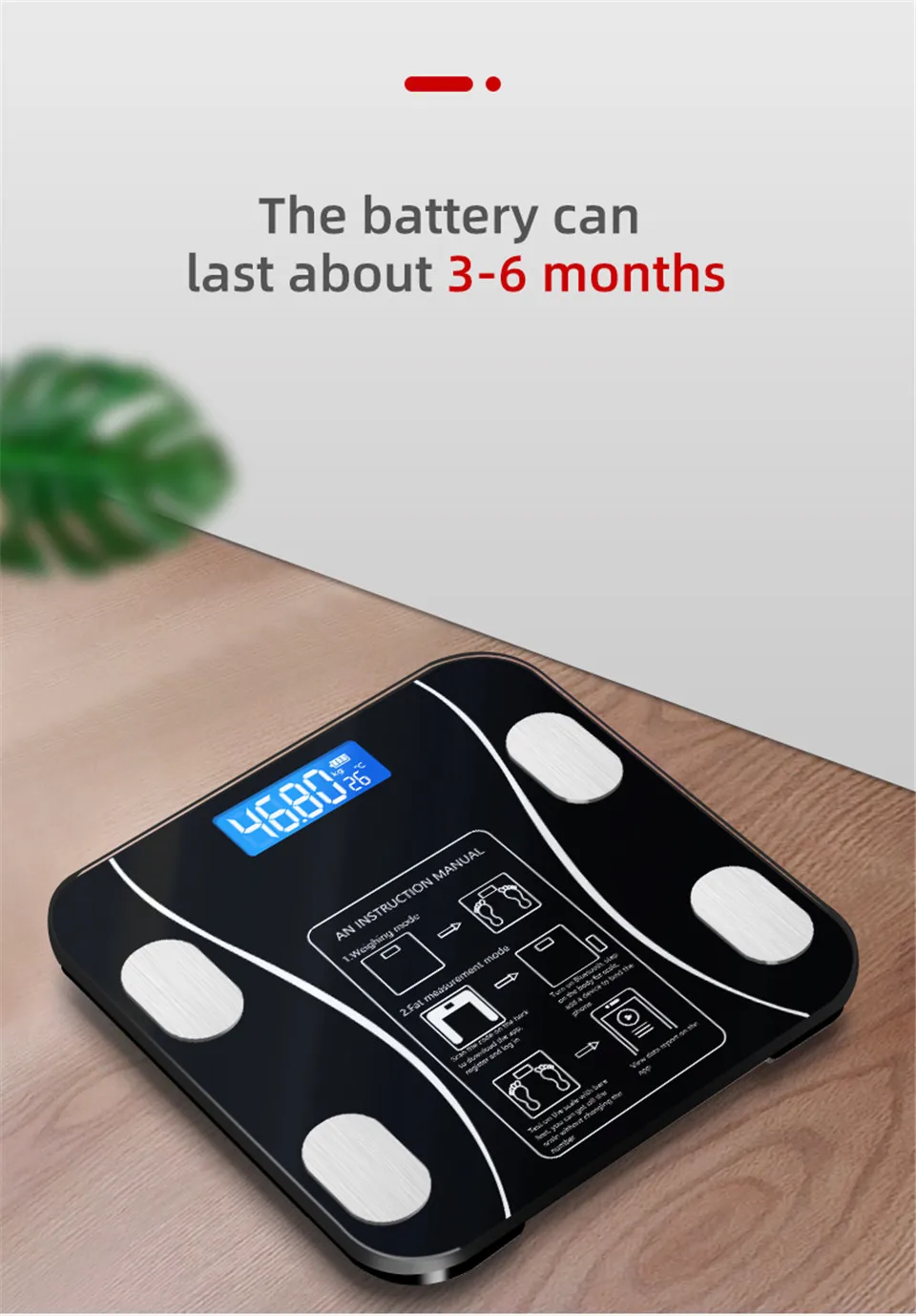 Báscula de grasa corporal, digital, inalámbrica inteligente
