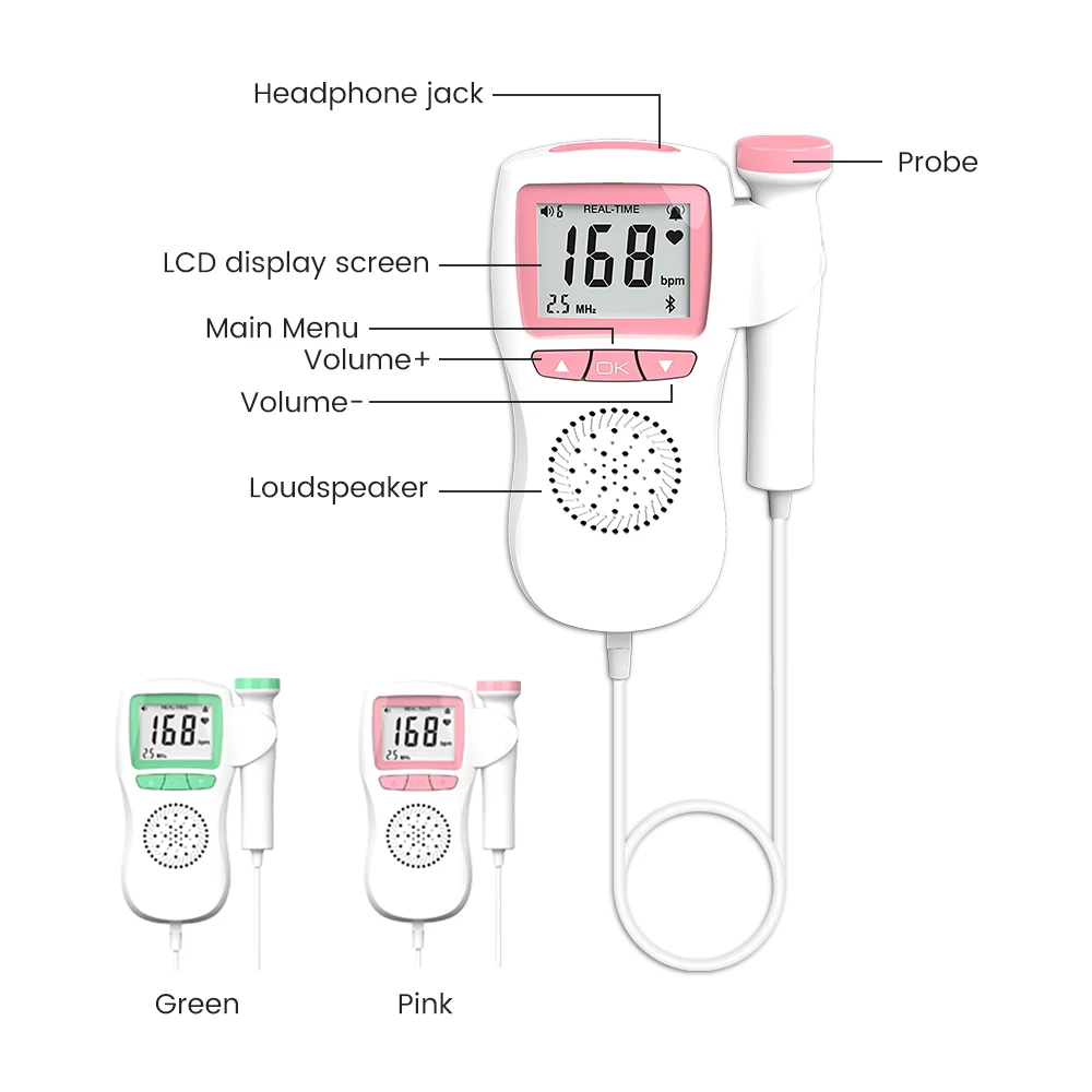 Monitor Fetal. Detector ultrasónico de frecuencia cardíaca para bebé, estetoscopio, Doppler, Mujeres Pregnadas, Frecuencia 3MHz