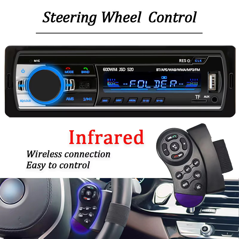 AutoRadio estéreo Digital, reproductor MP3, 1 din, Bluetooth, 60w x 4, FM, Audio, música, USB/SD, entrada auxiliar 