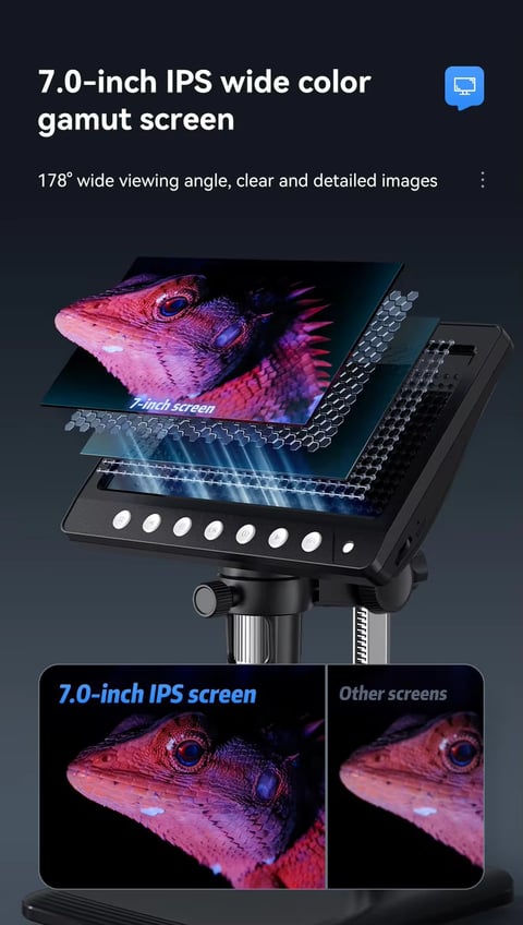 Microscopio Digital IPS monitor de 7 pulgadas, cámara de enfoque ultrapreciso de 5MP y 1200X, vídeo de 1080P, 8 luces LED