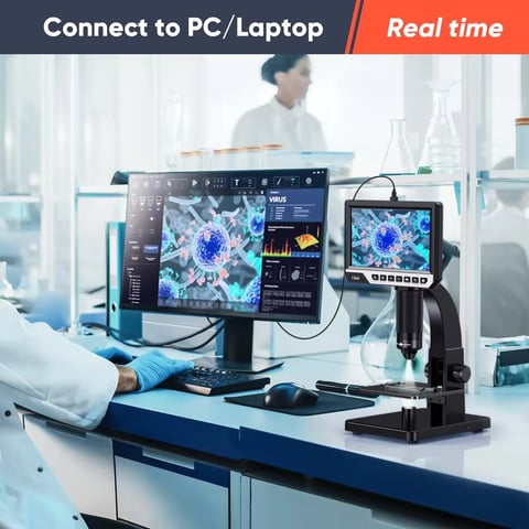 Microscopio Digital EDM11S, 2000X pantalla 7 "IPS 1080P, cámara 12MP, microscopio biológico de laboratorio, lente dual con control remoto