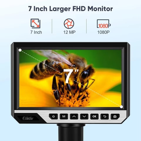 Microscopio Digital EDM11S, 2000X pantalla 7 "IPS  1080P, cámara 12MP,  microscopio biológico de laboratorio, lente dual con control remoto
