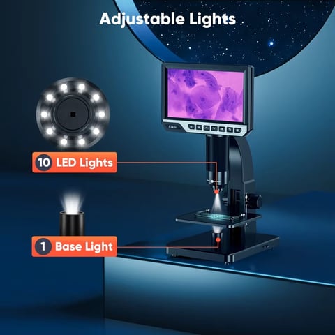 Microscopio Digital EDM11S, 2000X pantalla 7 "IPS  1080P, cámara 12MP,  microscopio biológico de laboratorio, lente dual con control remoto