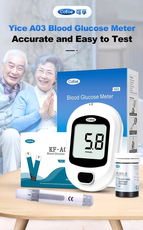 Glucómetro Cofoe Yice, medidor de glucosa en sangre con tiras reactivas.Kit de glucómetro para monitoréo de Diabetes.