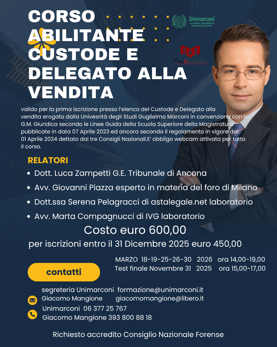 CORSO OBBLIGATORIO CUSTODE E DELEGATO ALLA VENDITA iscrizone elenco 1° ed 2026