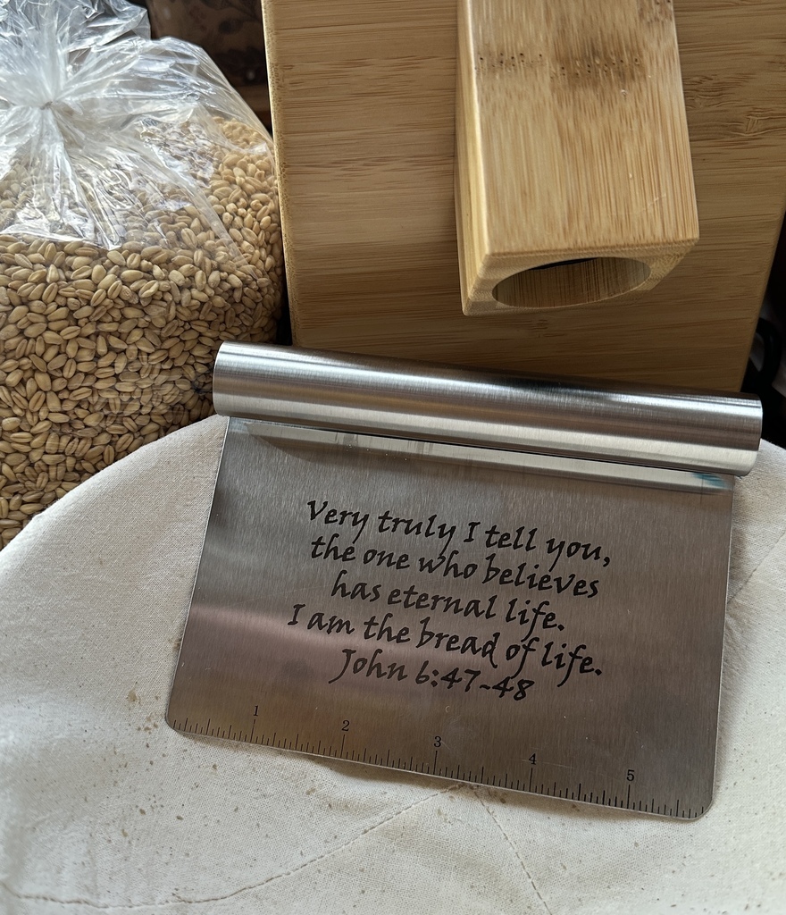 Stainless Steel Dough Scraper with Engraved Biblical Quote