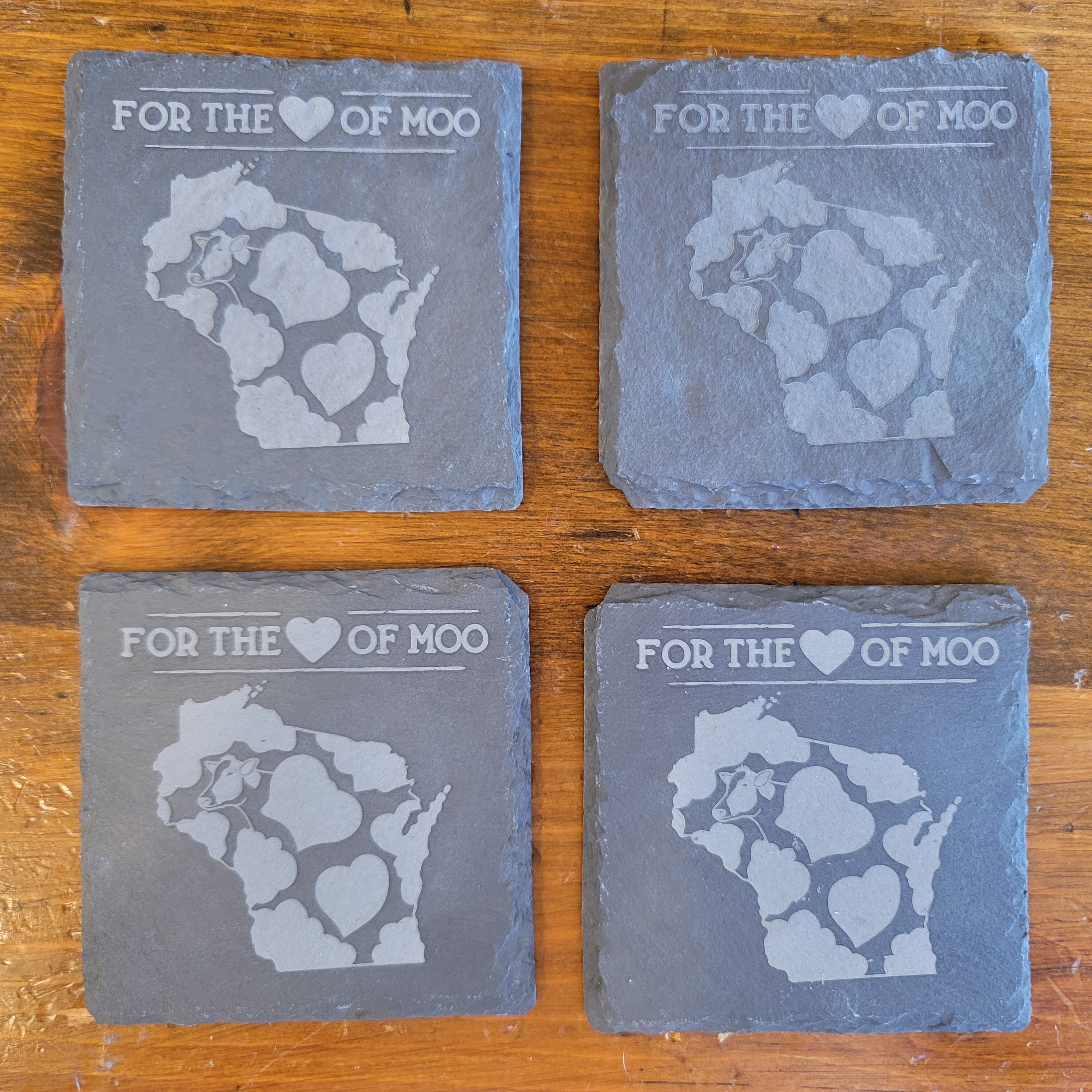 Slate Coasters - For the ♥️ of Moo - 4 pack