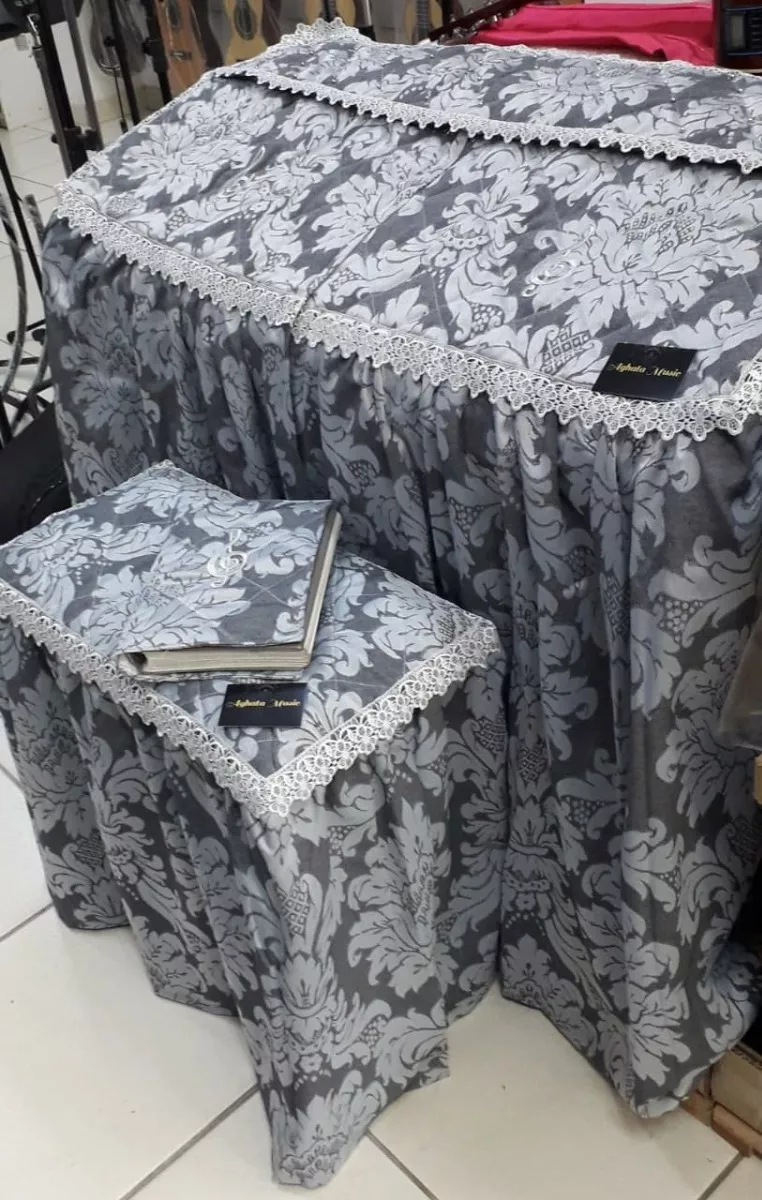 Capa Para Órgão Eletrônico Master Luxo Renda Gripir Cinza Prata