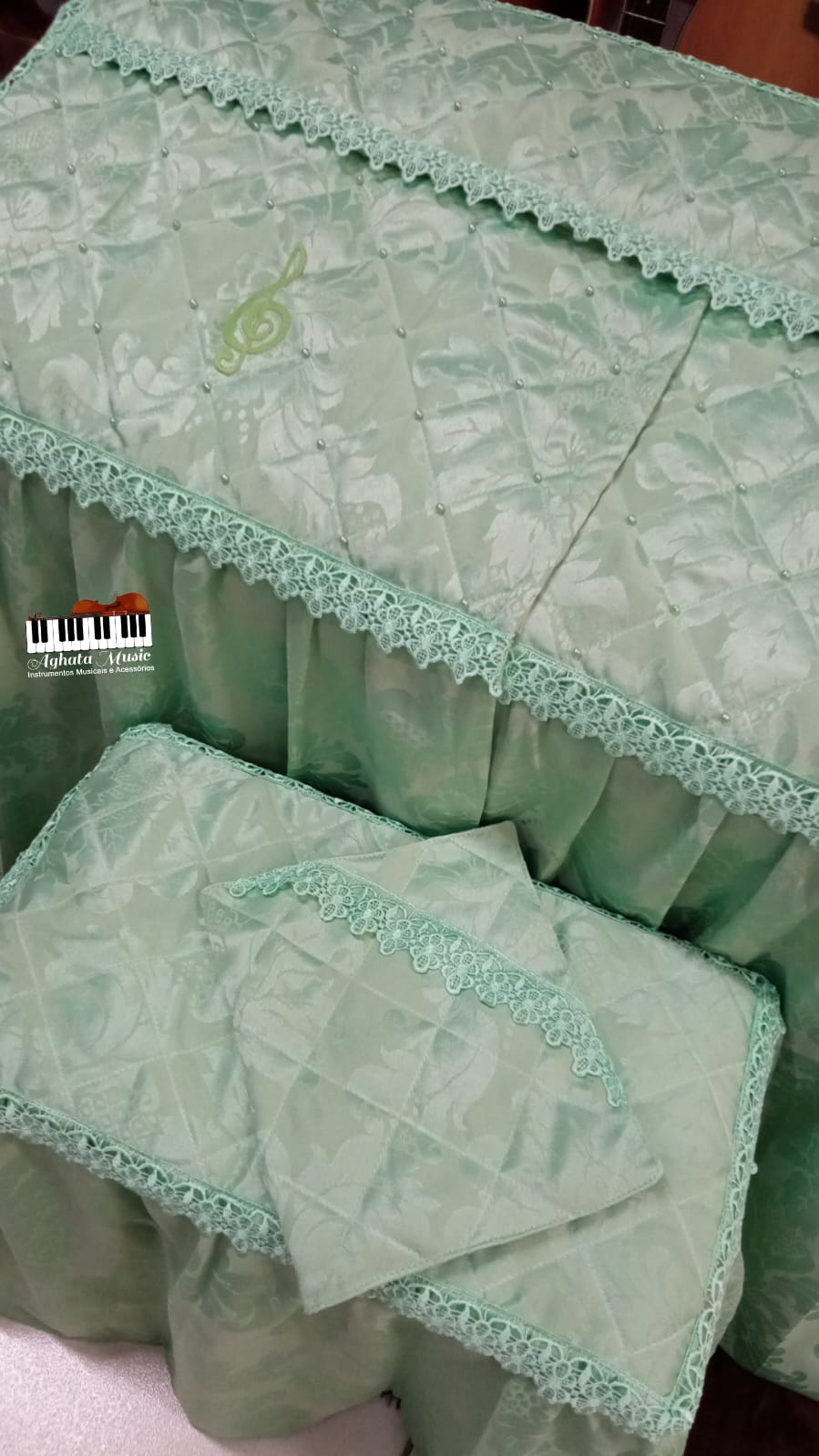 Capa Para Órgão Eletrônico Master Luxo Renda Gripir verde erva doce