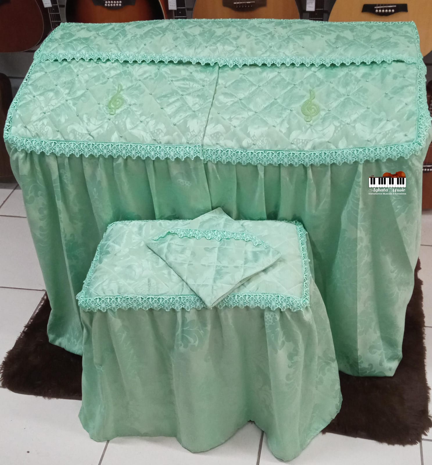 Capa Para Órgão Eletrônico Master Luxo Renda Gripir verde erva doce