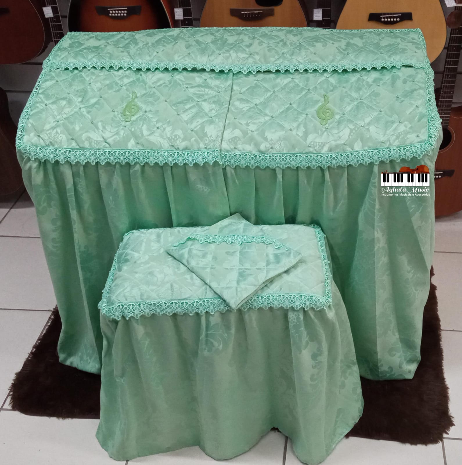 Capa Para Órgão Eletrônico Master Luxo Renda Gripir verde erva doce