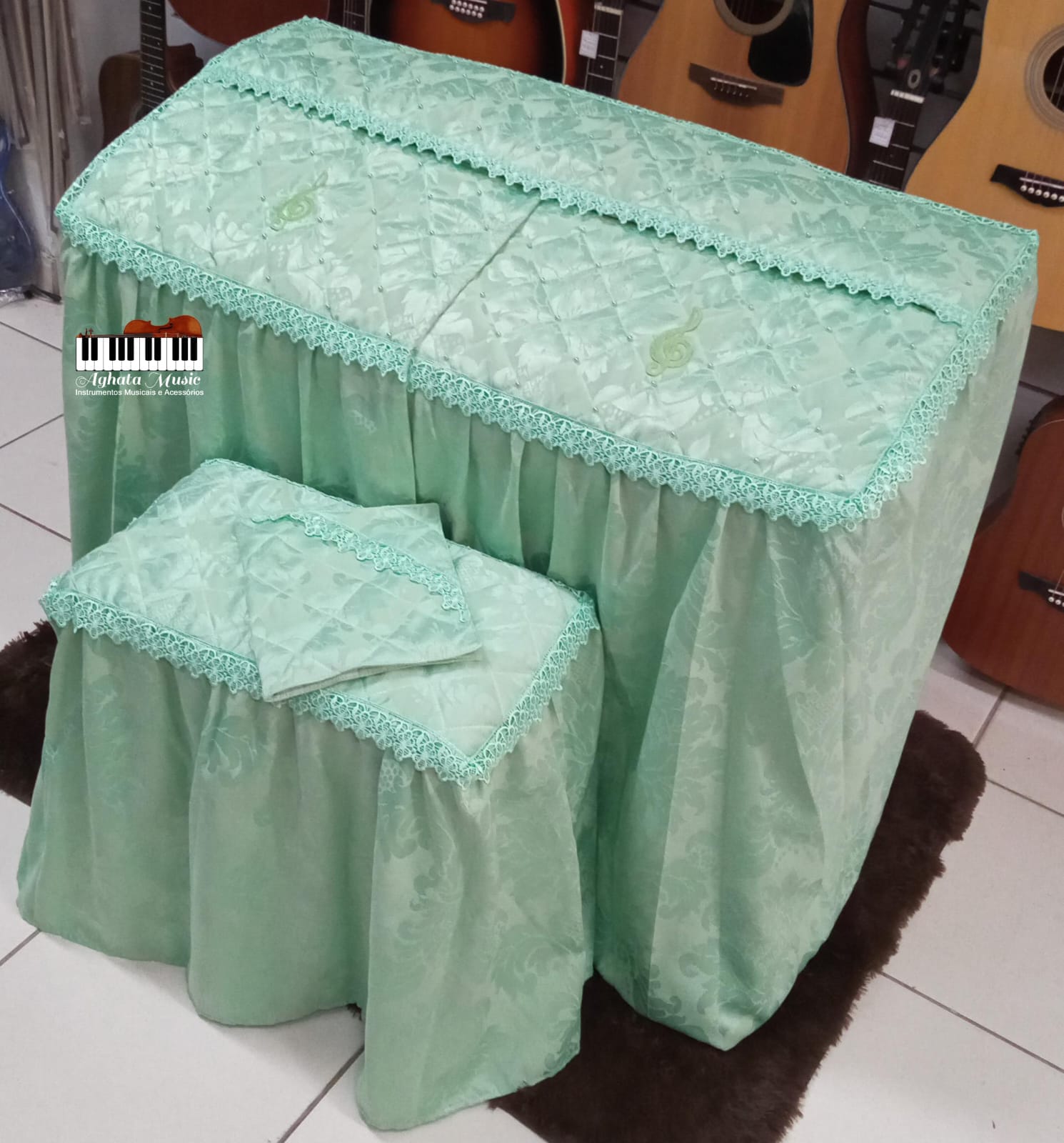 Capa Para Órgão Eletrônico Master Luxo Renda Gripir verde erva doce