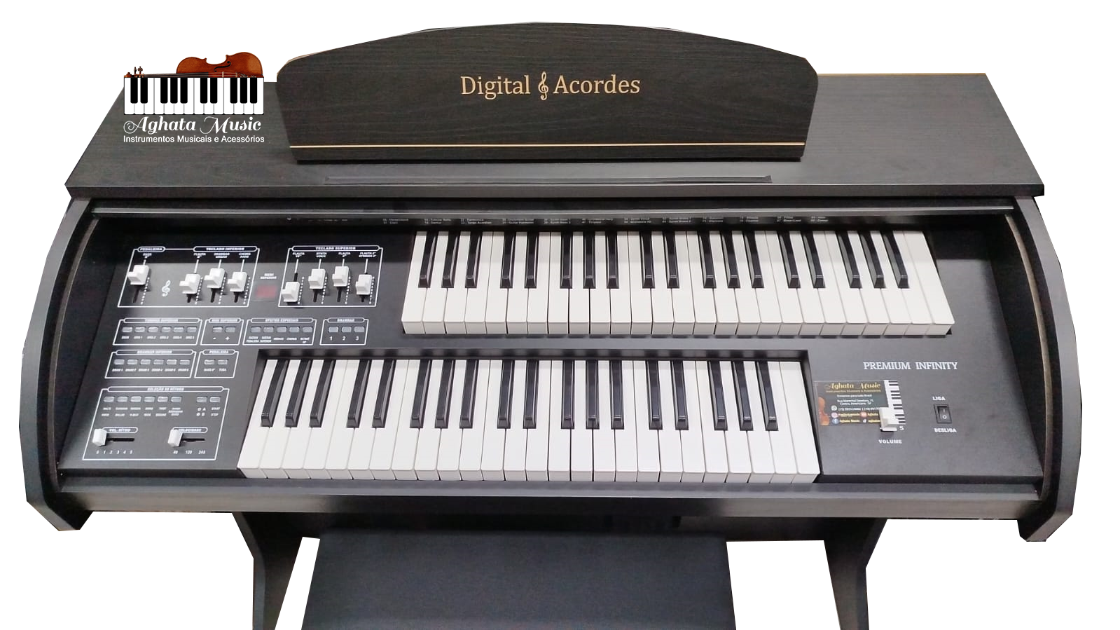 Órgão Digital Acordes Premium Infinity Preto Fosco USB e Bluetooth 44 teclas