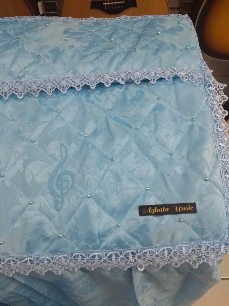 Capa Para Órgão Eletrônico Master Luxo Renda Gripir Azul Céu