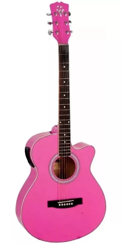 Violão Elétrico Aço Cor De Rosa