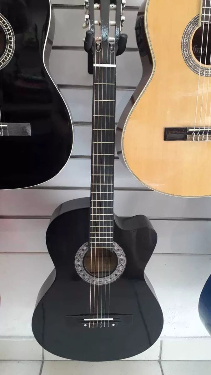 Violão Preto Acústico Nylon Com Tensor Cutway