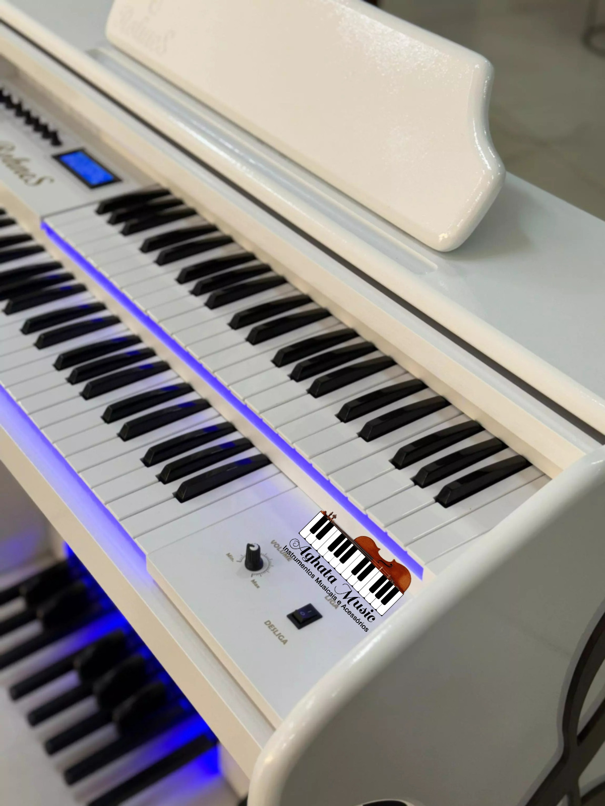 Órgão eletrônico Branco alto brilho com LED