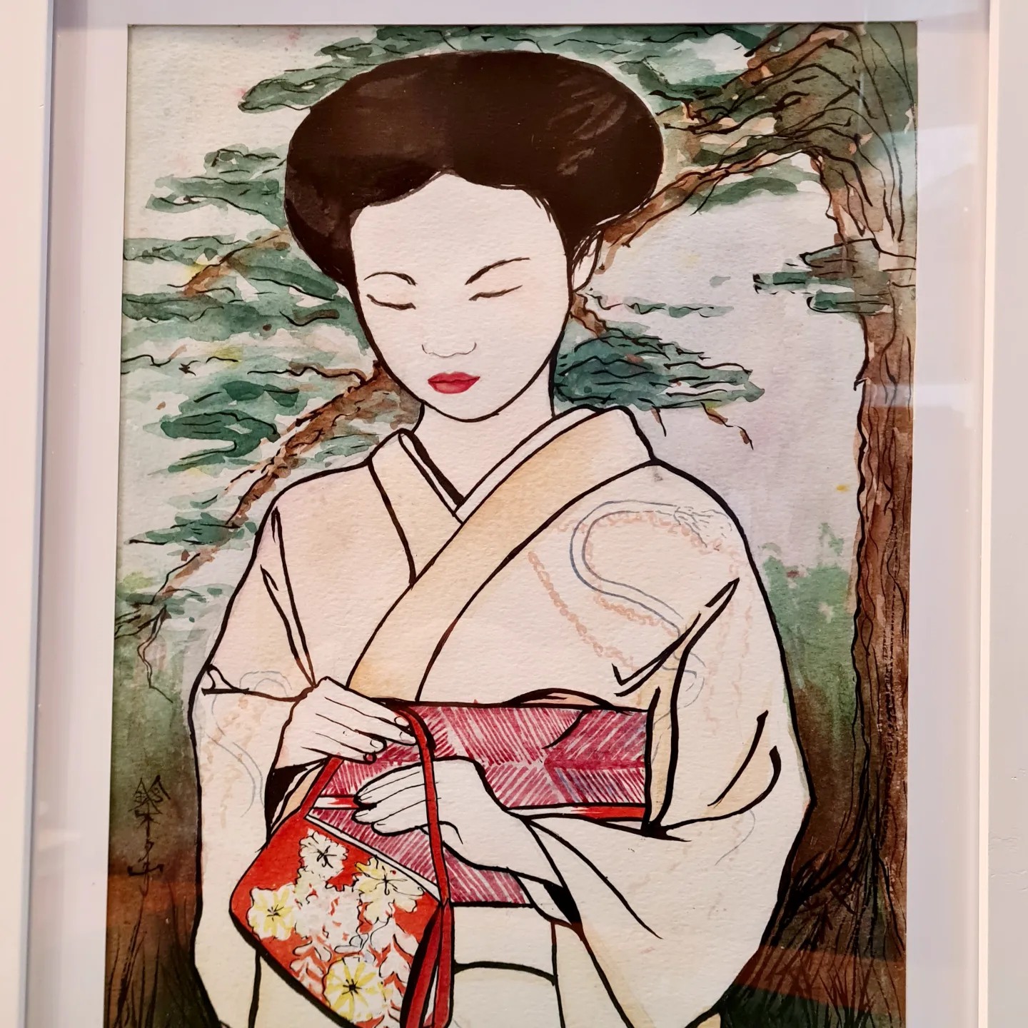 Japanese Style Woman Holding a Purse