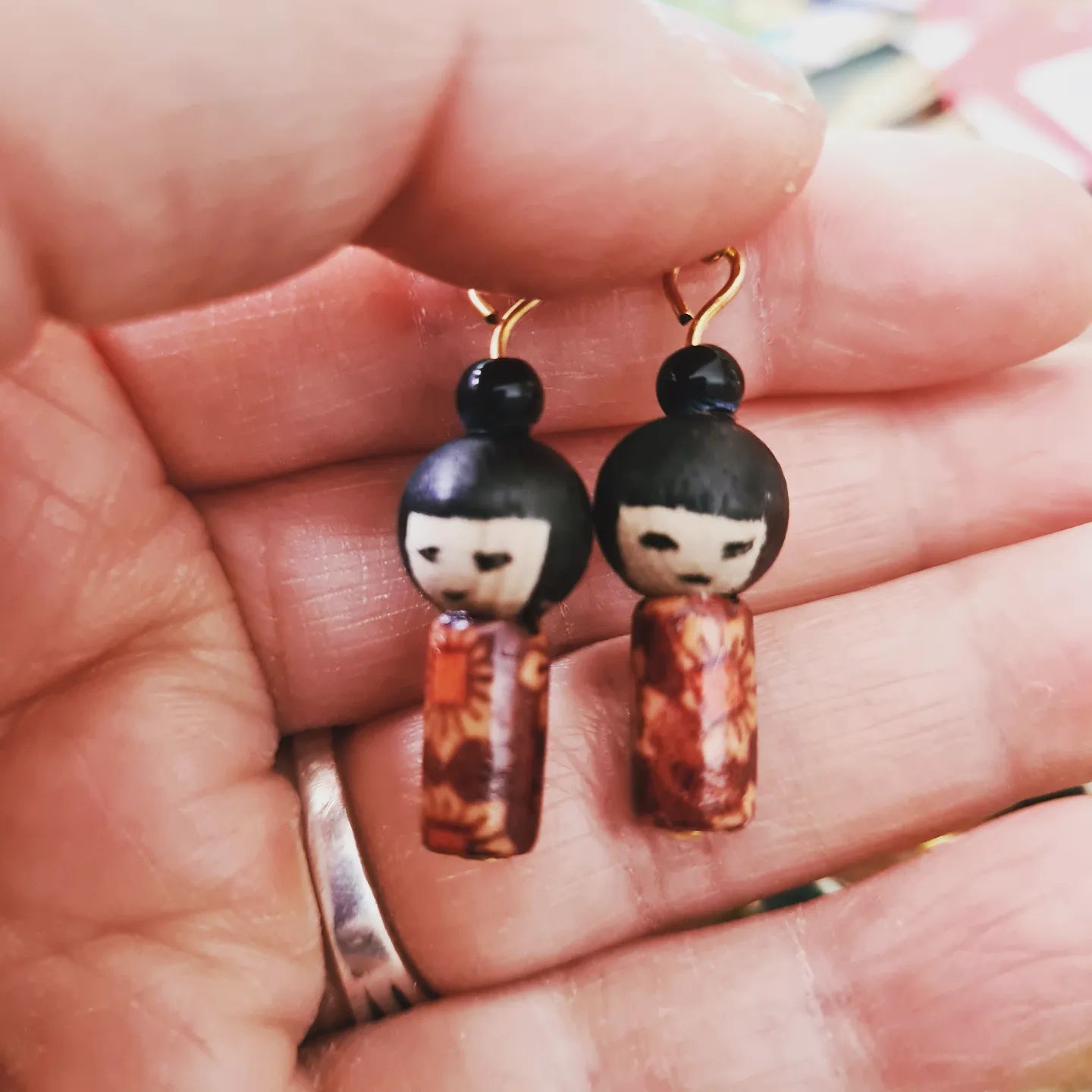 Handmade Miniature Kokeshi Doll Earrings
