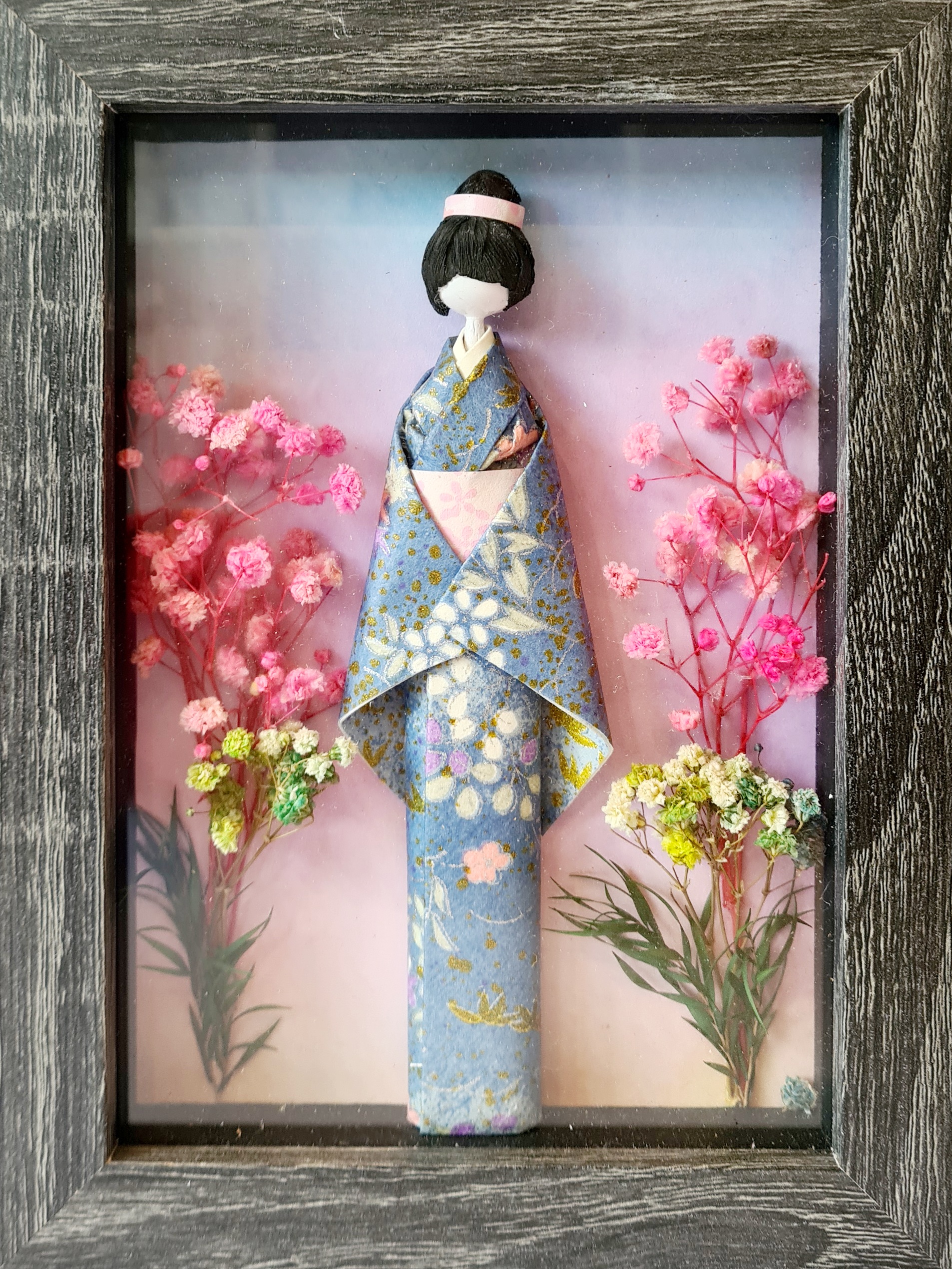 Framed Japanese Origami Doll