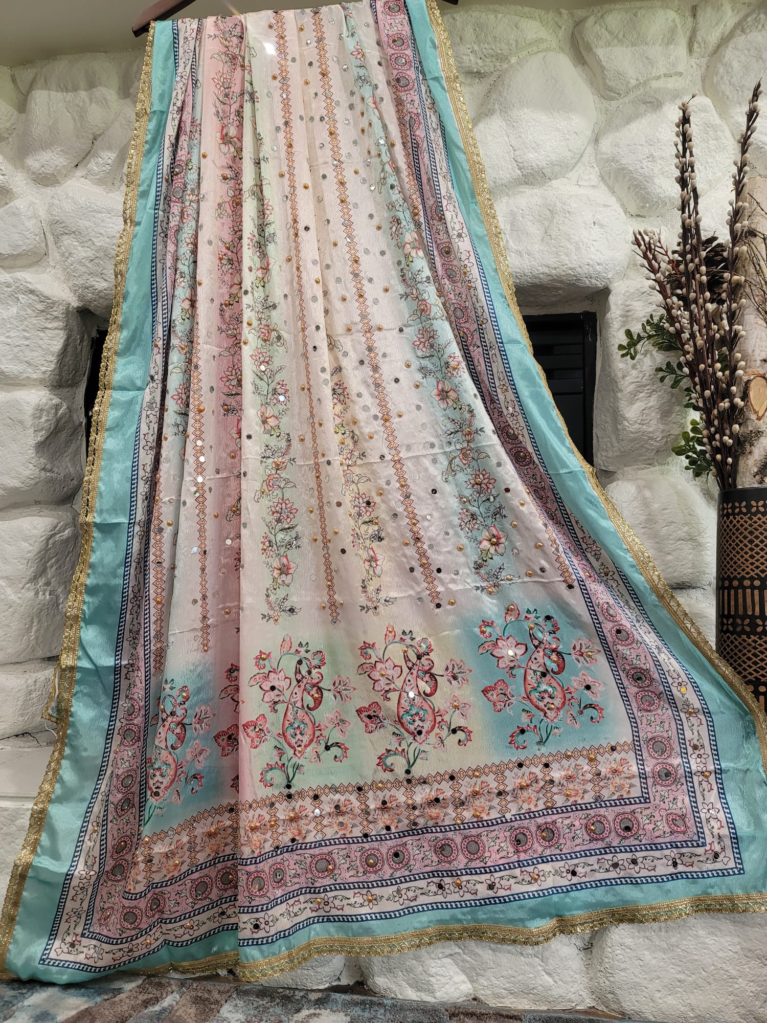 Traditional Pakistani Dupatta - Chinon