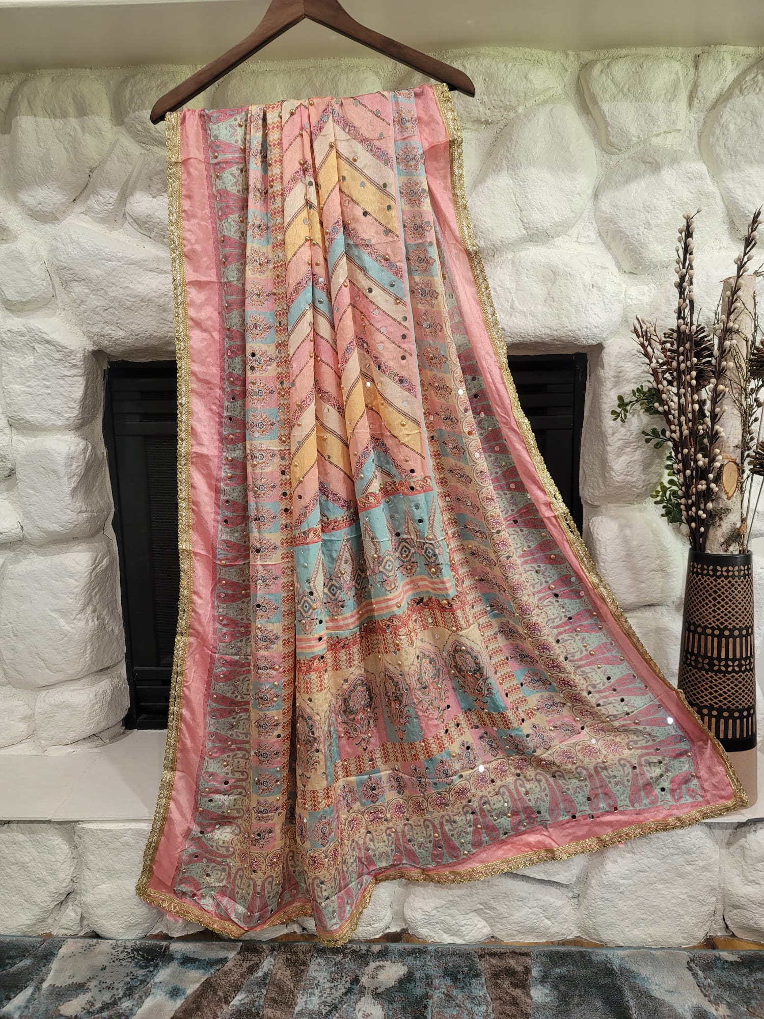Traditional Pakistani Dupatta - Chinon