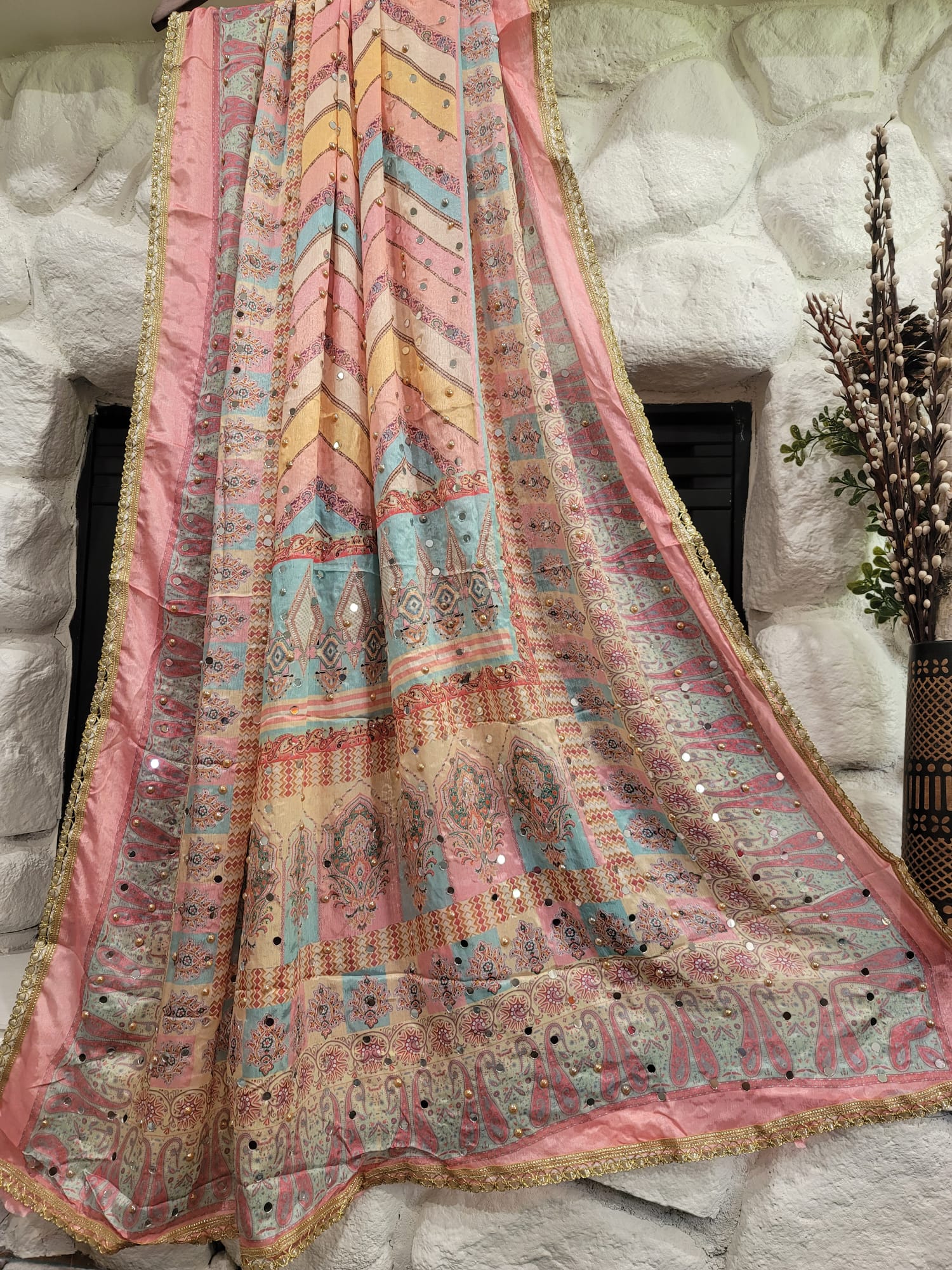 Traditional Pakistani Dupatta - Chinon