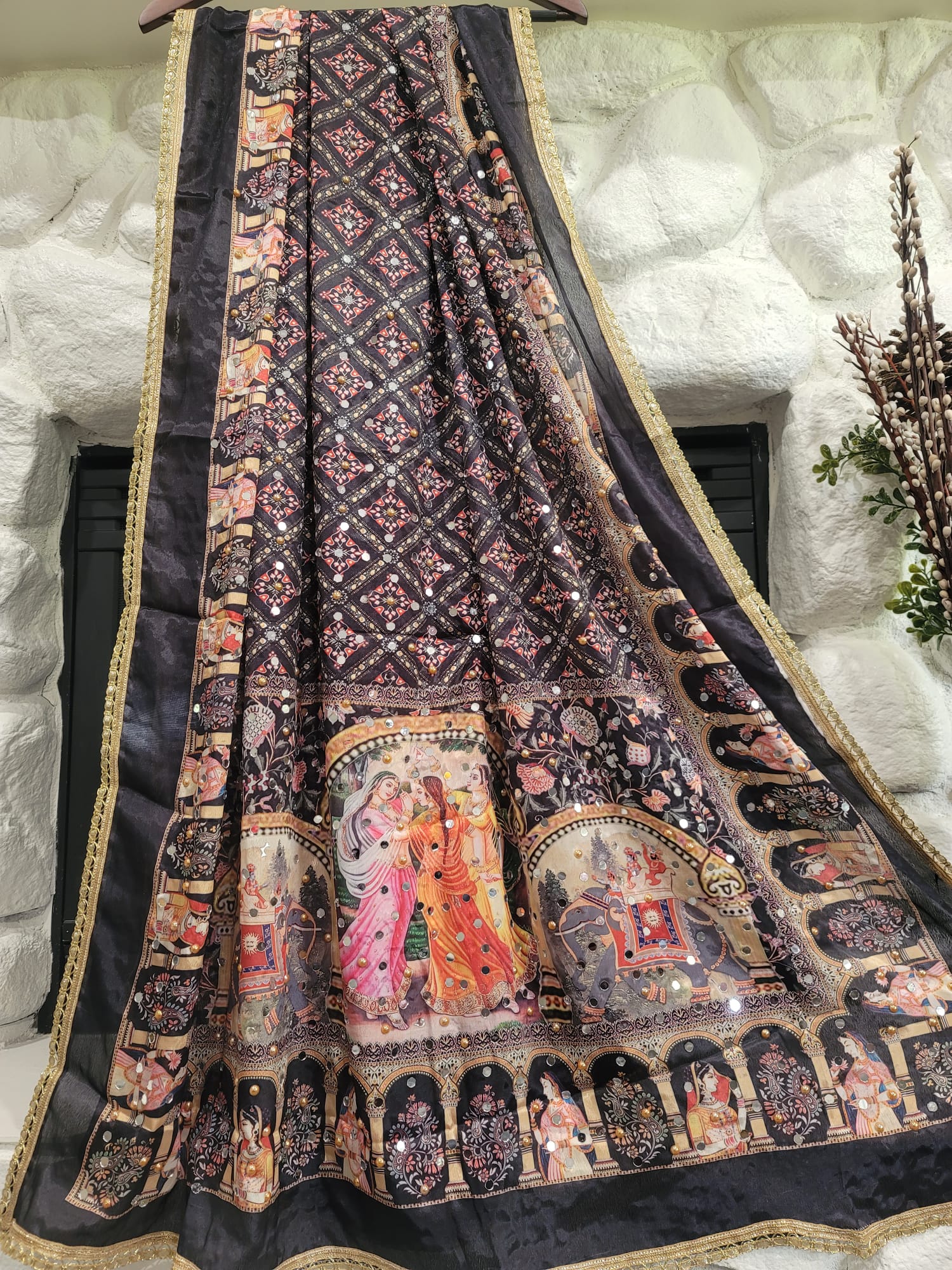 Traditional Pakistani Dupatta - Chinon