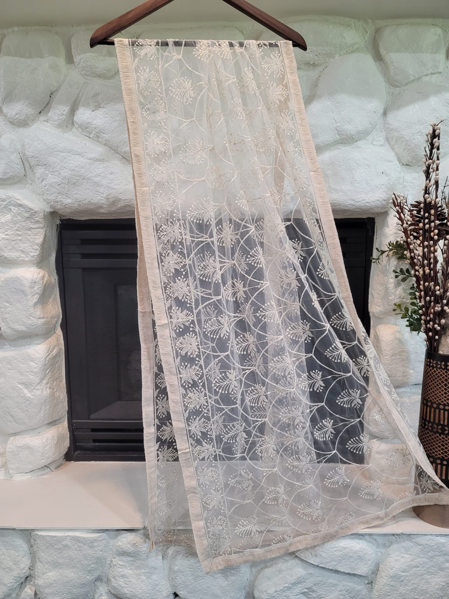 Traditional Net - Short Width Dupatta - Net Lace
