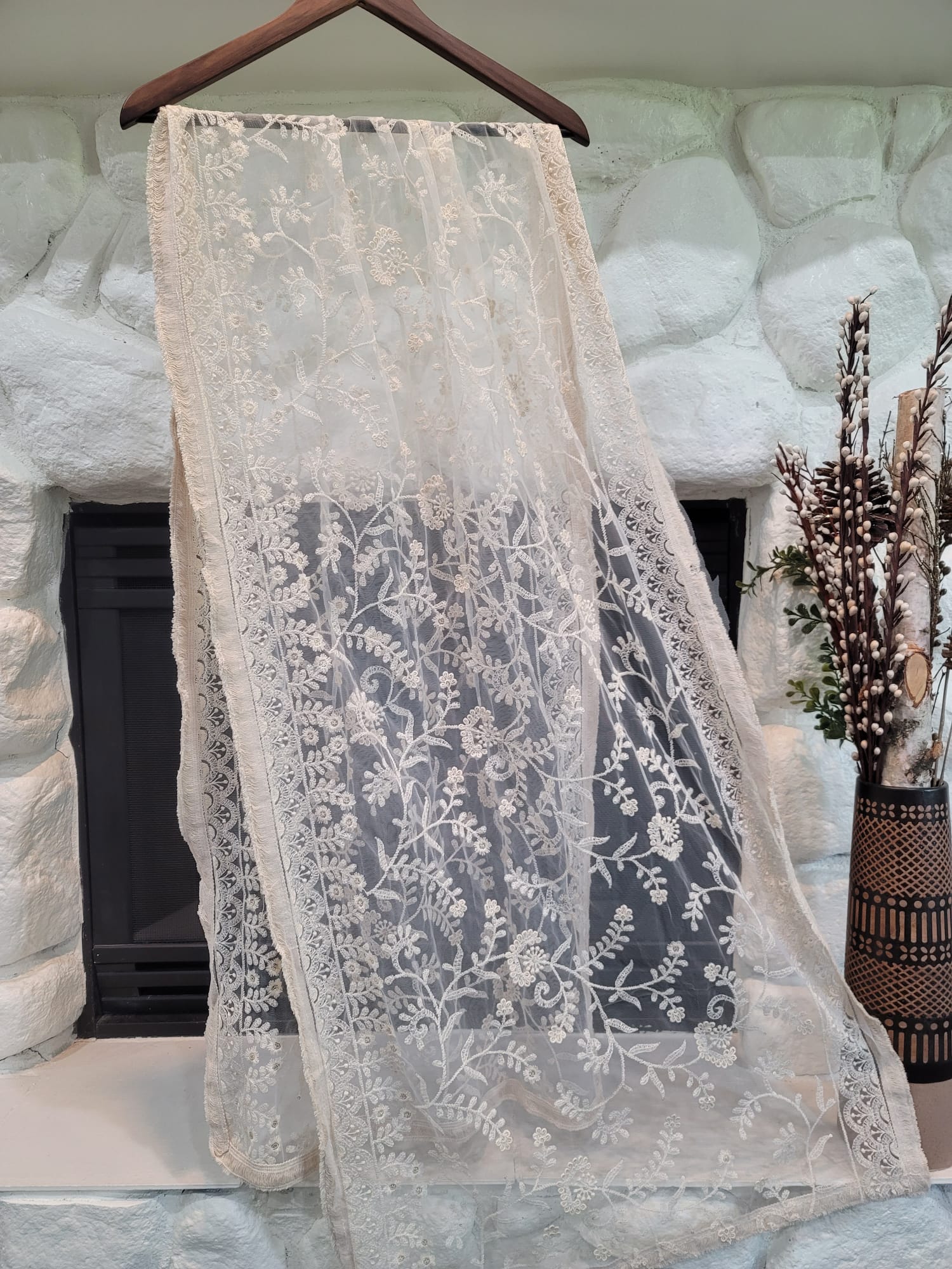Traditional Net - Short Width Dupatta - Net Lace