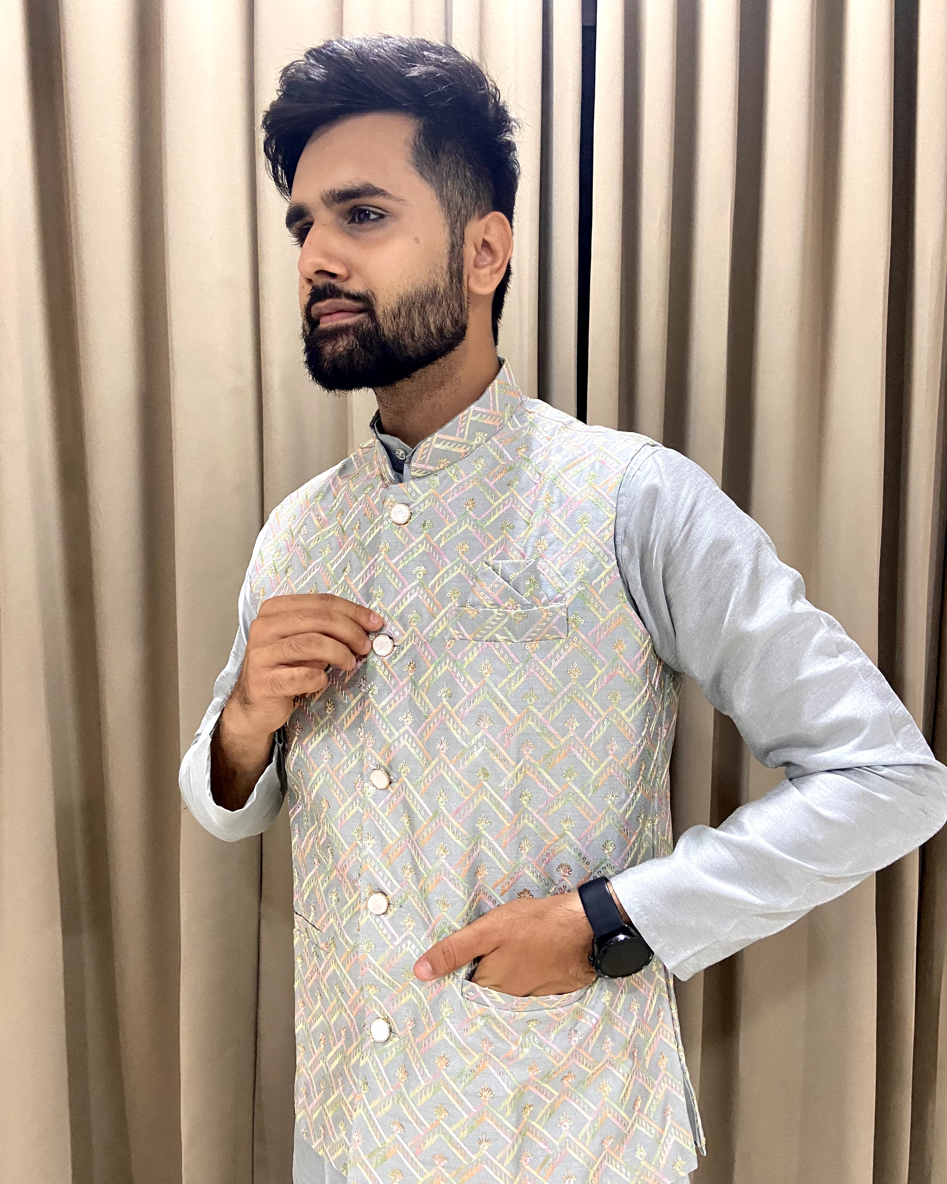 Koti Jacket Kurta - Premium Silk