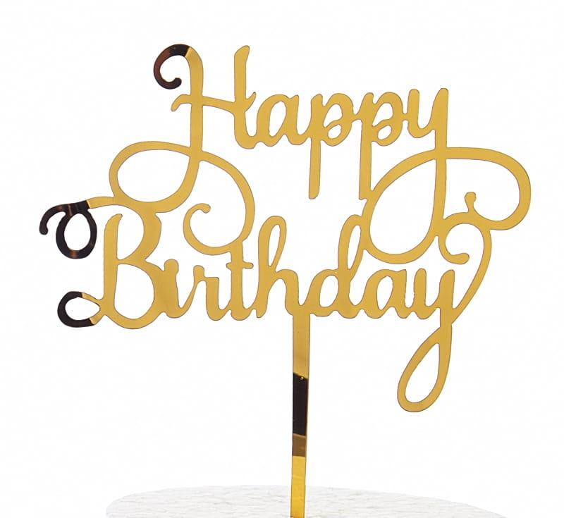 Akrilinis auksinis Happy Birthday užrašas