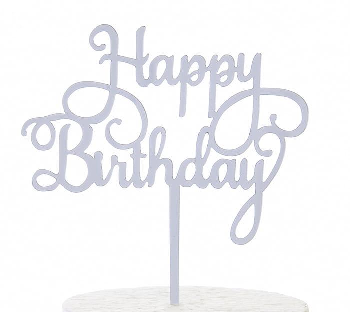 Akrilinis baltas Happy Birthday užrašas