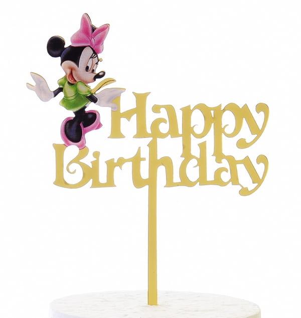 Akrilinis Pelytė Minnie Happy Birthday užrašas