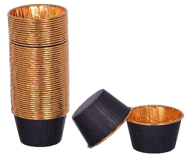 Keksiukų krepšeliai 50X40mm foliniu vidumi juoda/auksinė spalva (50vnt)