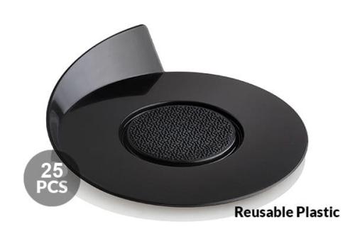 Apvalus plastikinis juodos spalvos 86mm padėkliukas desertui (25vnt)