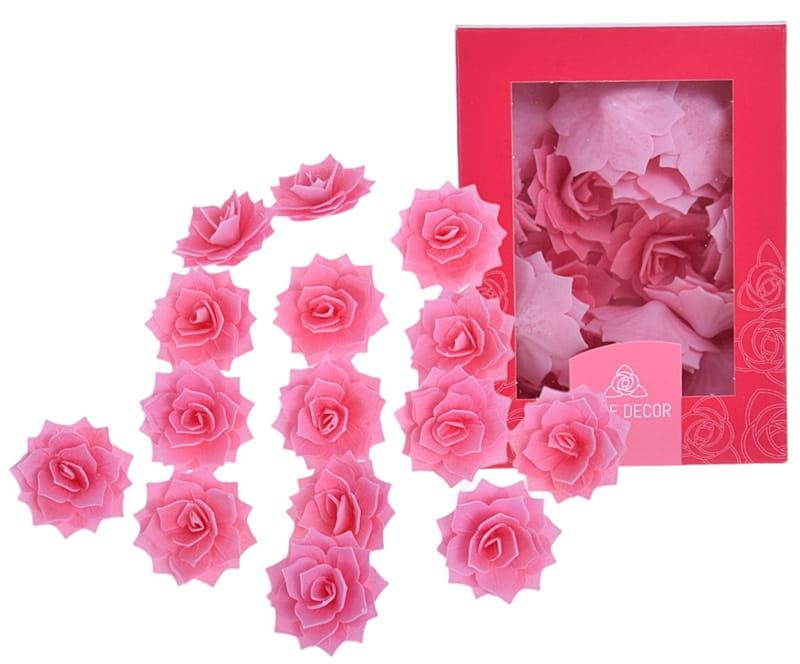 Gėlė vaflinė Rozalija spalva rožinė apie 4cm (15vnt.pakuotėje)