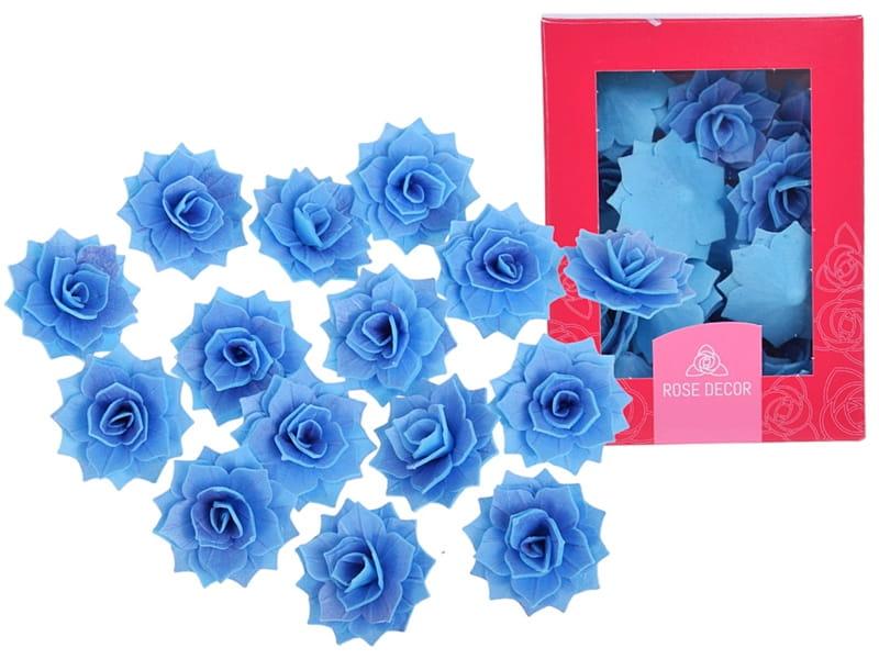 Gėlė vaflinė Rozalija spalva mėlyna apie 4cm (15vnt.pakuotėje)