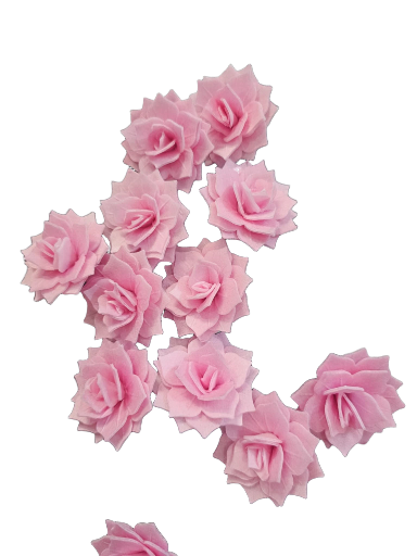 Gėlė vaflinė Rozalija spalva rožinė apie 4cm (15vnt.pakuotėje)