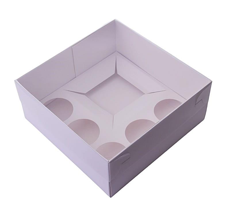 Balta dėžutė23x23x10cm su skaidriu dangteliu 5-kiems keksiukams ir Bento tortukui 