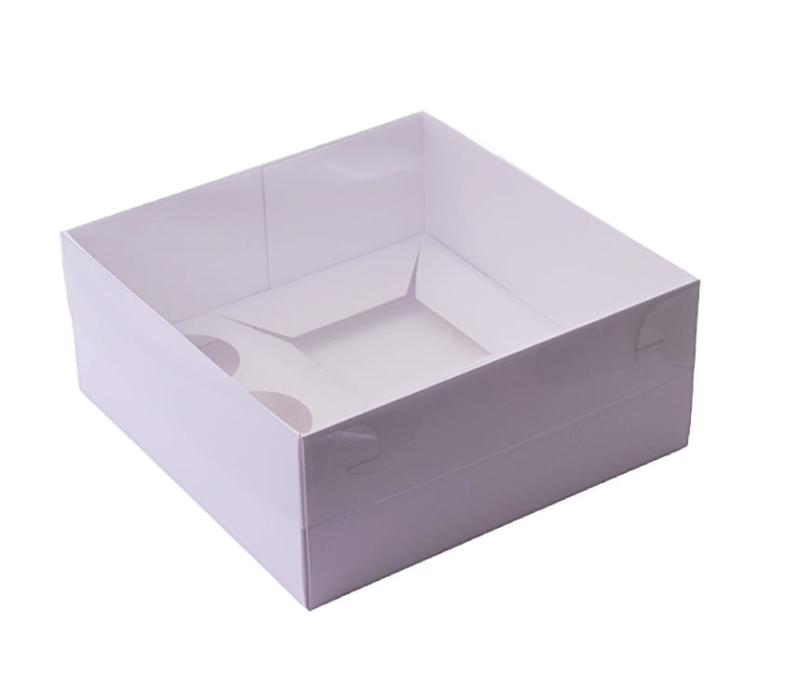 Balta dėžutė23x23x10cm su skaidriu dangteliu 5-kiems keksiukams ir Bento tortukui 