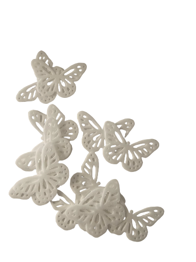 Dekoracija vaflinis Drugelis spalva balta 4,6 x 3,1cm (30vnt.pakuotėje)