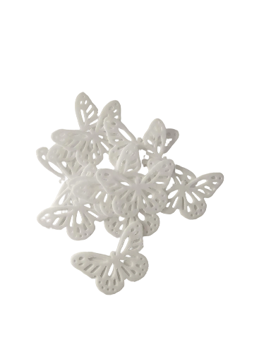 Dekoracija vaflinis Drugelis spalva balta 4,6 x 3,1cm (30vnt.pakuotėje)