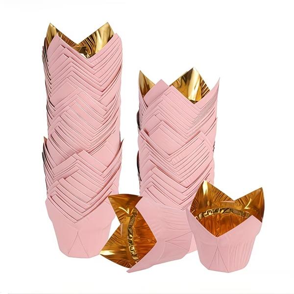 Keksiukų krepšeliai Tulpės forma rožiniai 50vnt 