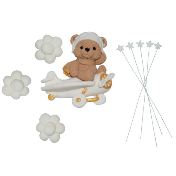 Dekoracija meškiukas lėktuve balta/ruda spalva Ditar