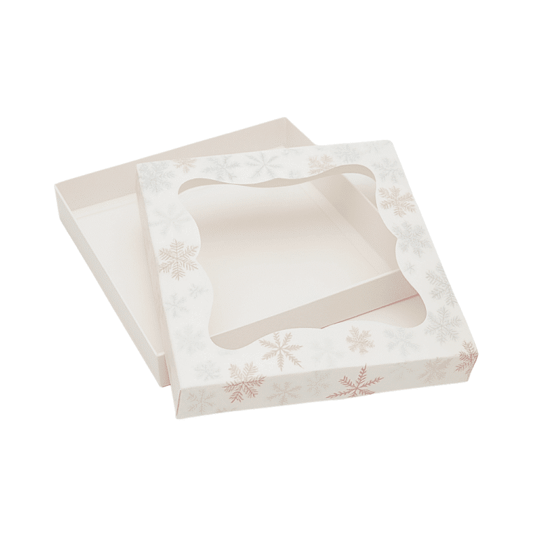 Dėžutė 155x155x30mm balta su snaigėmis