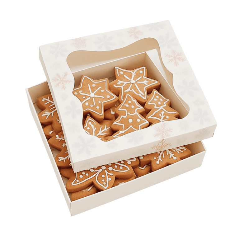 Dėžutė 155x155x30mm balta su snaigėmis