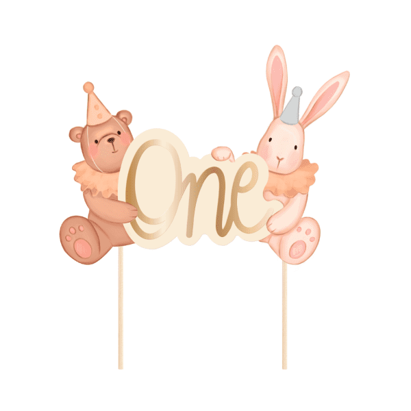 Dekoracija Tortui meškiukas ir zuikis + užrašas One Ditar