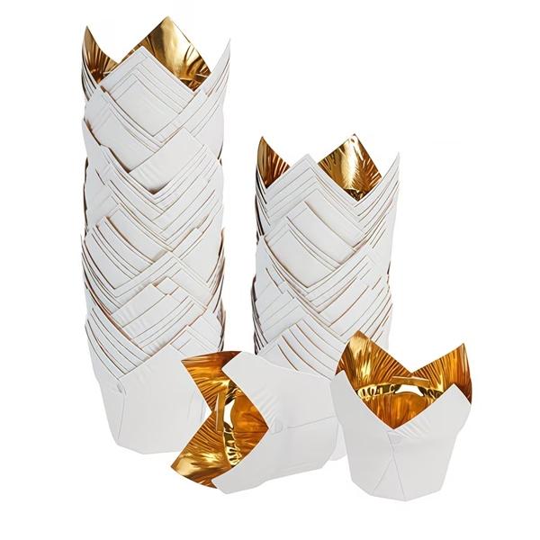 Keksiukų krepšeliai Tulpės forma balti 50vnt 